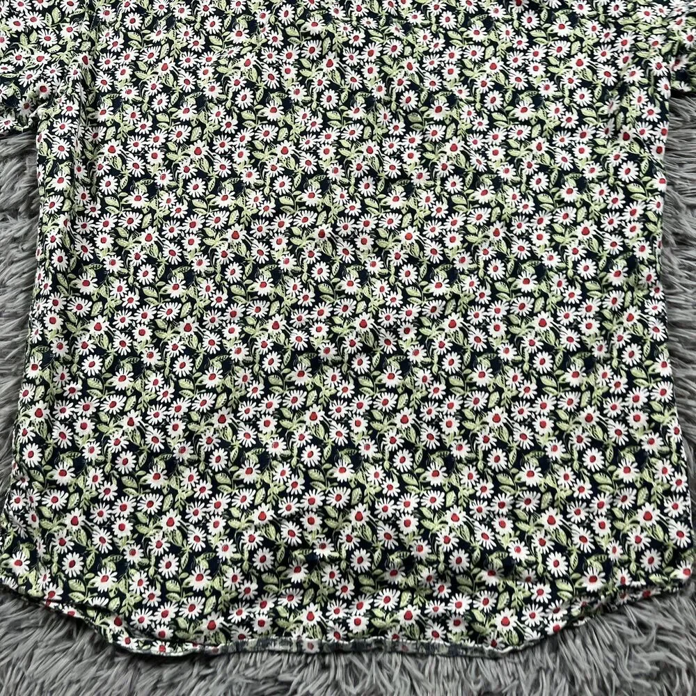 J Crew Adult Shirt Medium Green White Button Down Linen Floral All Over Mens